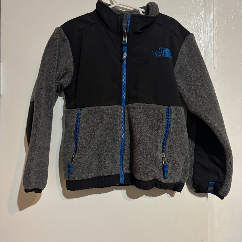 The North Face Black and Gray Fleece Jacket with Blue Zippers